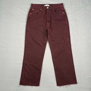 Re/Done 90s High Rise Loose Straight Jeans Wine Dipped Raw Hem